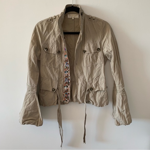 Exex taupe light military long sleeve jacket top size EU 40 Italy pockets belt - Picture 3 of 4